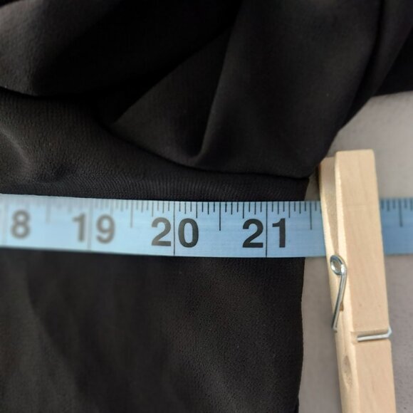 Black Chiffon Sheer Ruffle Sleeve Blouse 10 PLT Button Up Satin Trim Dressy EUC - Picture 8 of 10